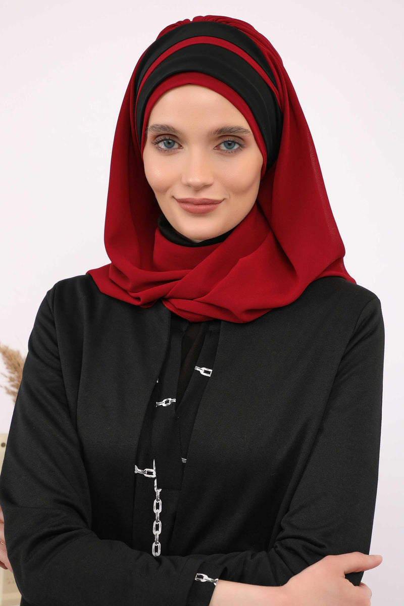 Two Colors Instant Shawl Scarf Chiffon Turban Head Wrap for Women,CPS-83