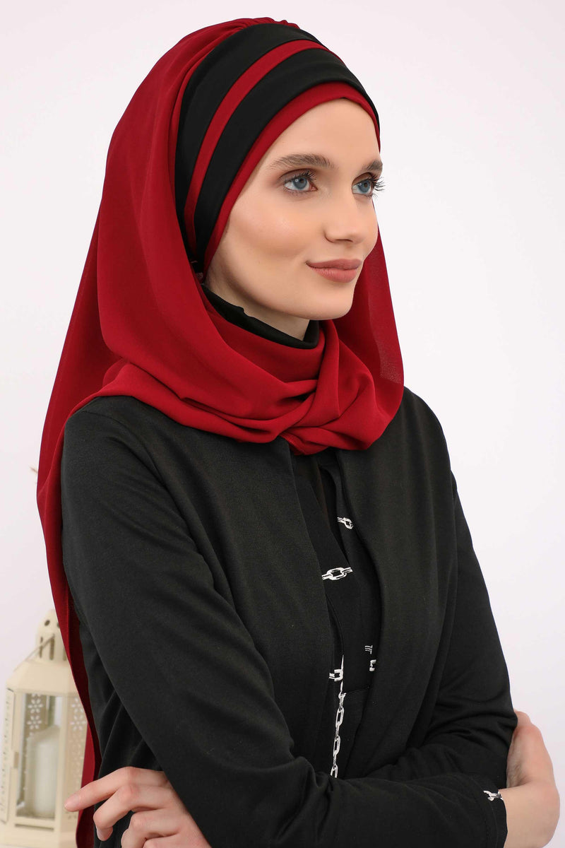 Two Colors Instant Shawl Scarf Chiffon Turban Head Wrap for Women,CPS-83