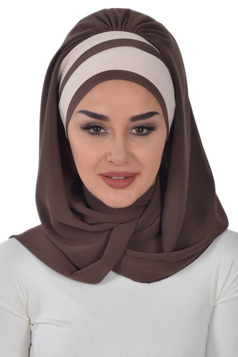 Two Colors Instant Shawl Scarf Chiffon Turban Head Wrap for Women,CPS-83