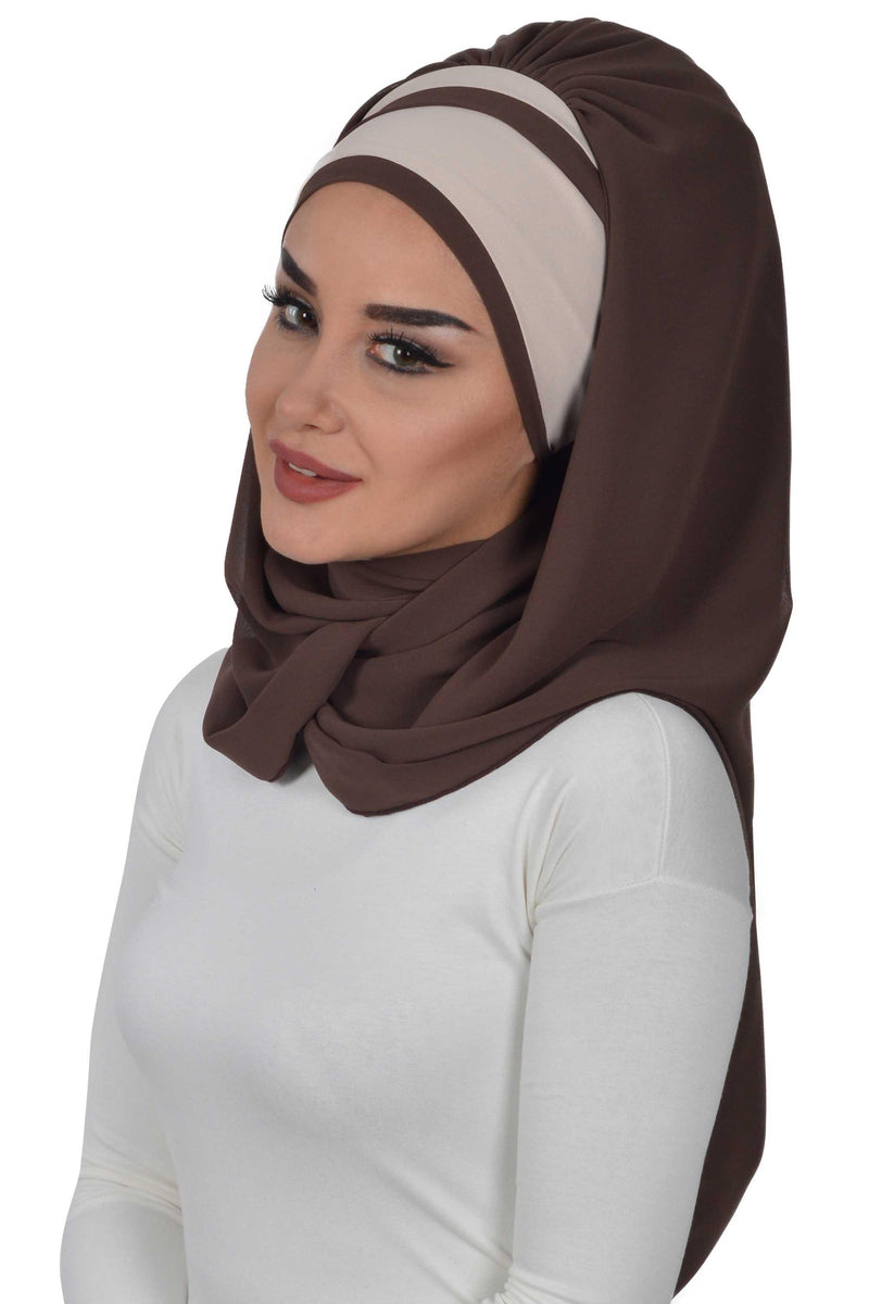 Two Colors Instant Shawl Scarf Chiffon Turban Head Wrap for Women,CPS-83