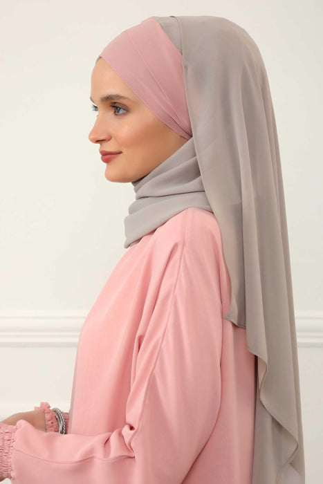 Two Colors Instant Shawl Scarf Chiffon Turban Head Wrap for Women,CPS-84 Powder - Mink