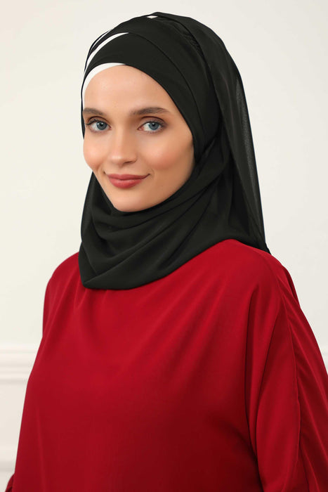 Two Colors Instant Shawl Scarf Chiffon Turban Head Wrap for Women,CPS-84 Black - Broken White