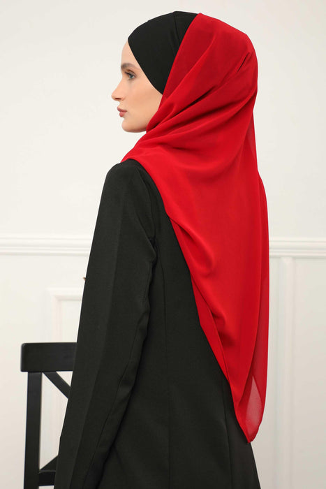 Two Colors Instant Shawl Scarf Chiffon Turban Head Wrap for Women,CPS-84 Black - Red