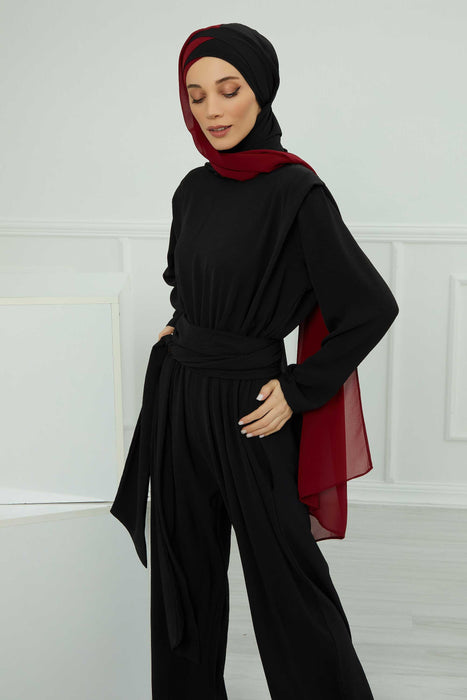 Two Colors Instant Shawl Scarf Chiffon Turban Head Wrap for Women,CPS-84 Black - Maroon