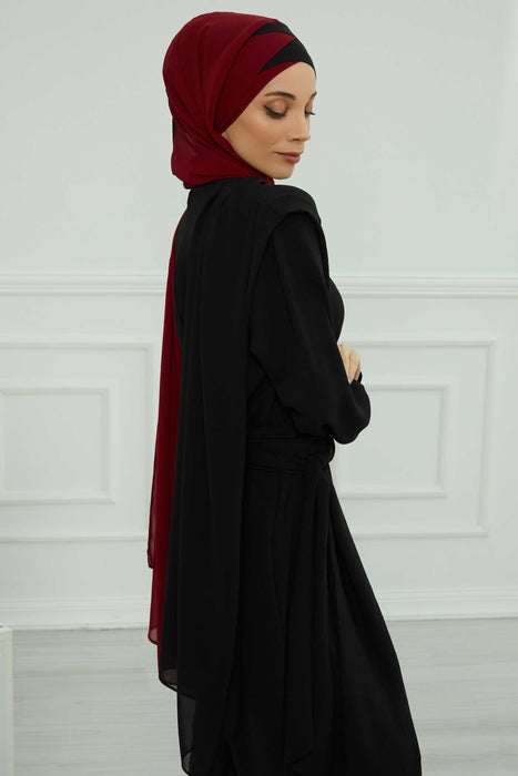 Two Colors Instant Shawl Scarf Chiffon Turban Head Wrap for Women,CPS-84 Black - Maroon