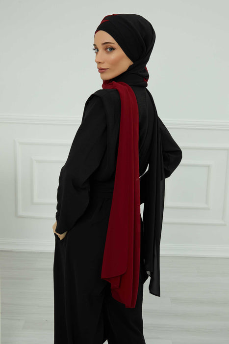 Two Colors Instant Shawl Scarf Chiffon Turban Head Wrap for Women,CPS-84 Black - Maroon