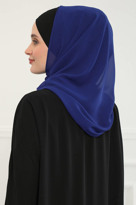 Two Colors Instant Shawl Scarf Chiffon Turban Head Wrap for Women,CPS-84 Sax Blue - Black