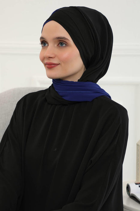 Two Colors Instant Shawl Scarf Chiffon Turban Head Wrap for Women,CPS-84 Sax Blue - Black