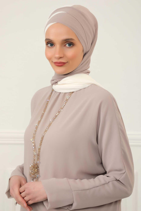 Two Colors Instant Shawl Scarf Chiffon Turban Head Wrap for Women,CPS-84 Ivory - Mink