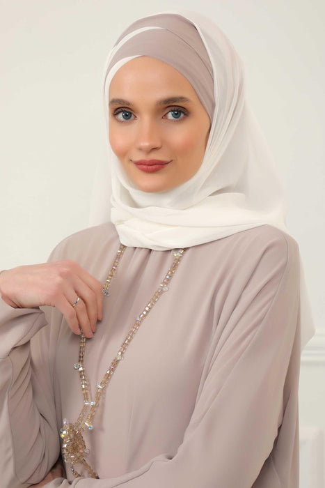 Two Colors Instant Shawl Scarf Chiffon Turban Head Wrap for Women,CPS-84 Ivory - Mink