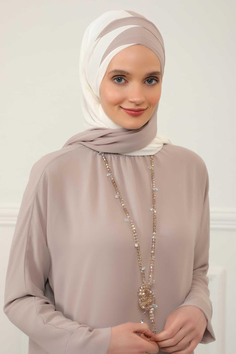 Two Colors Instant Shawl Scarf Chiffon Turban Head Wrap for Women,CPS-84 Ivory - Mink