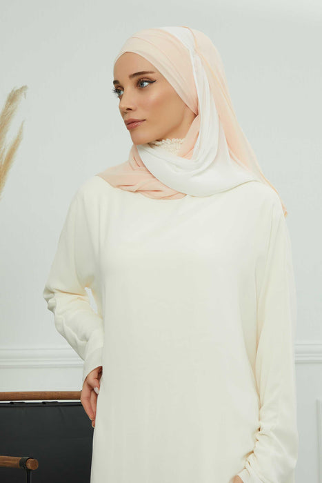 Two Colors Instant Shawl Scarf Chiffon Turban Head Wrap for Women,CPS-84 Beige-Ivory