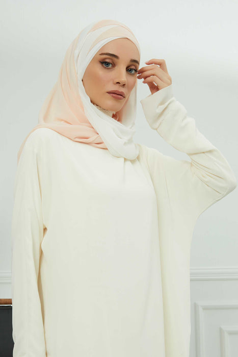 Two Colors Instant Shawl Scarf Chiffon Turban Head Wrap for Women,CPS-84 Beige-Ivory