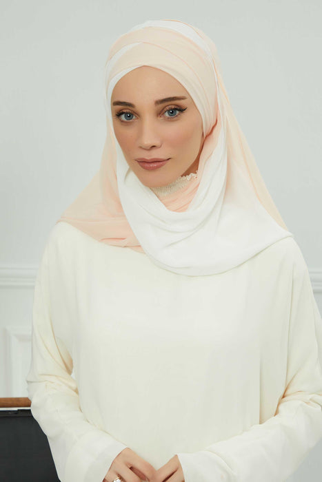 Two Colors Instant Shawl Scarf Chiffon Turban Head Wrap for Women,CPS-84 Beige-Ivory
