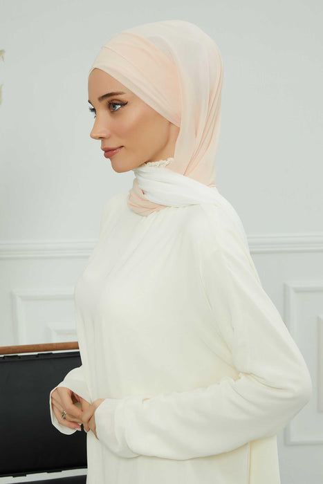 Two Colors Instant Shawl Scarf Chiffon Turban Head Wrap for Women,CPS-84 Beige-Ivory