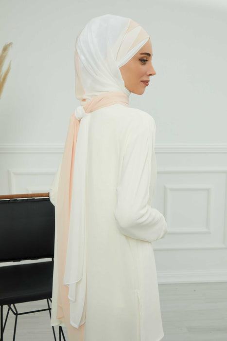 Two Colors Instant Shawl Scarf Chiffon Turban Head Wrap for Women,CPS-84 Beige-Ivory