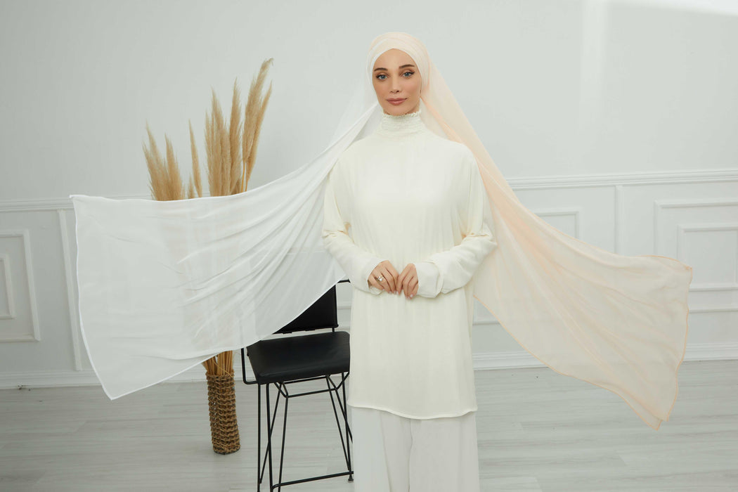 Two Colors Instant Shawl Scarf Chiffon Turban Head Wrap for Women,CPS-84 Beige-Ivory