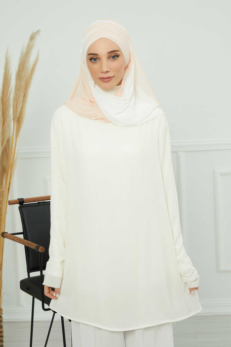 Two Colors Instant Shawl Scarf Chiffon Turban Head Wrap for Women,CPS-84 Beige-Ivory