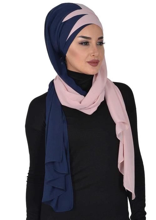 Stylish Double Layer Instant Chiffon Shawl Hijab for Women, Stylish Breathable Women Shawl Headscarf, Dual-Color Chiffon Shawl,CPS-84