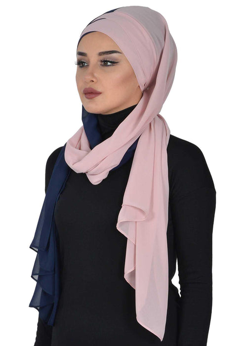 Stylish Double Layer Instant Chiffon Shawl Hijab for Women, Stylish Breathable Women Shawl Headscarf, Dual-Color Chiffon Shawl,CPS-84