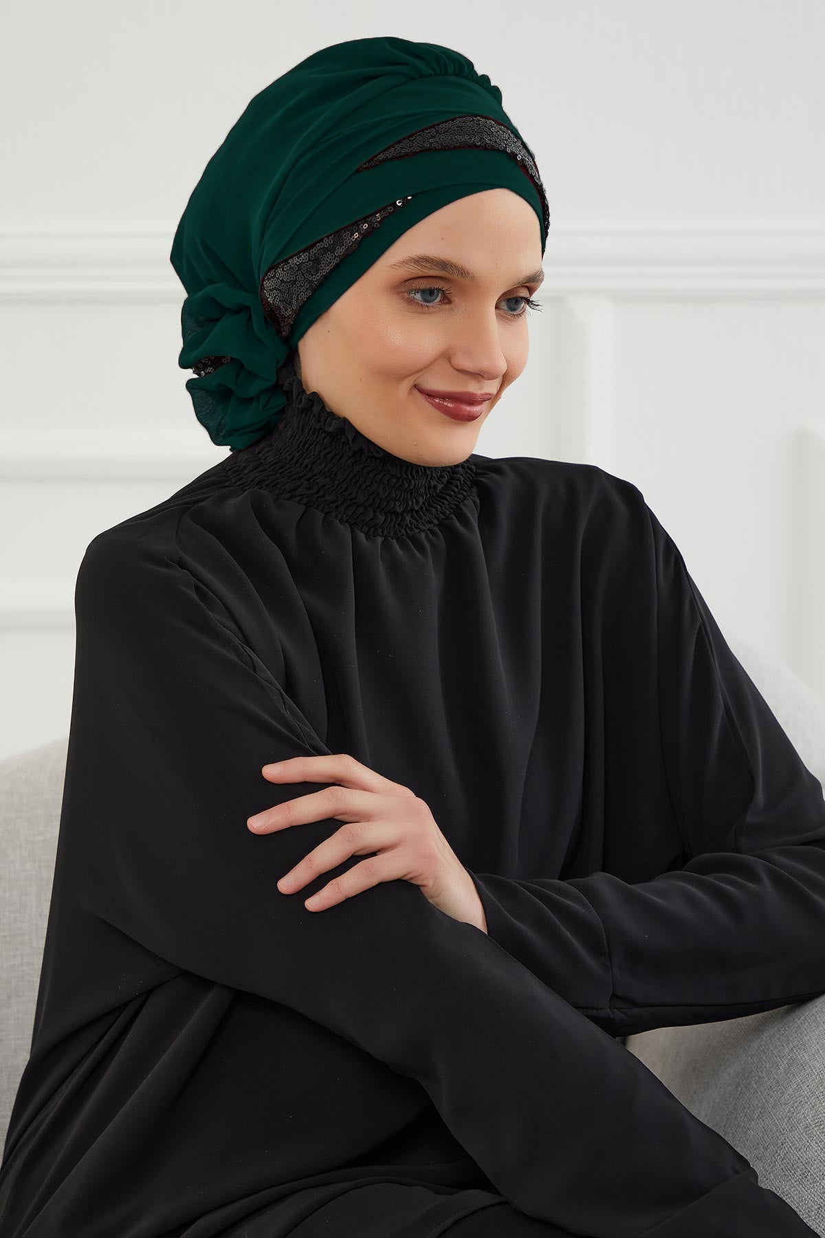 Two Colors Instant Turban Lightweight Chiffon and Sequined Scarf Head Turbans For Women Headwear Stylish Elegant Design,HT-47P