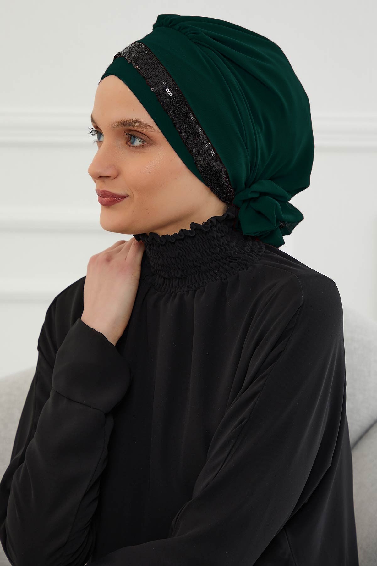 Two Colors Instant Turban Lightweight Chiffon and Sequined Scarf Head Turbans For Women Headwear Stylish Elegant Design,HT-47P