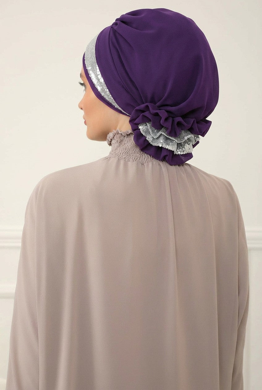 Two Colors Instant Turban Lightweight Chiffon and Sequined Scarf Head Turbans For Women Headwear Stylish Elegant Design,HT-47P