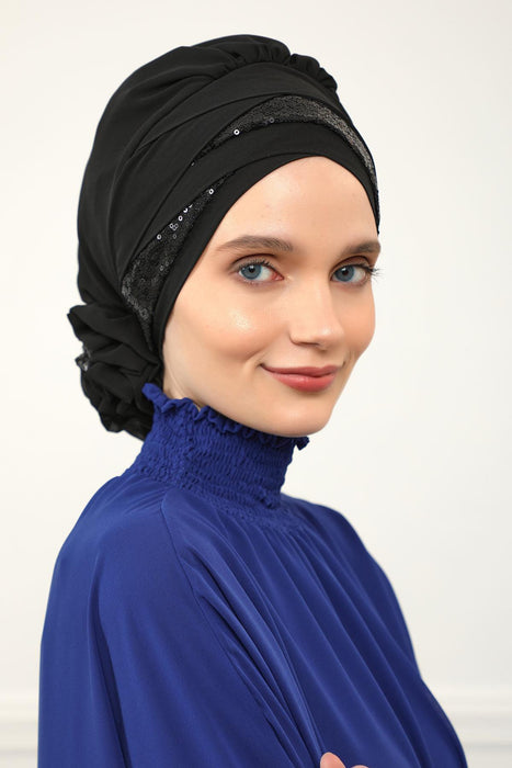 Pailletten Spezielles Design Instant Chiffon Turban Head Wrap Multicolor Pailletten Stilvolles Design Glitter Chiffon Instant Turban,HT-47P,HT-47P