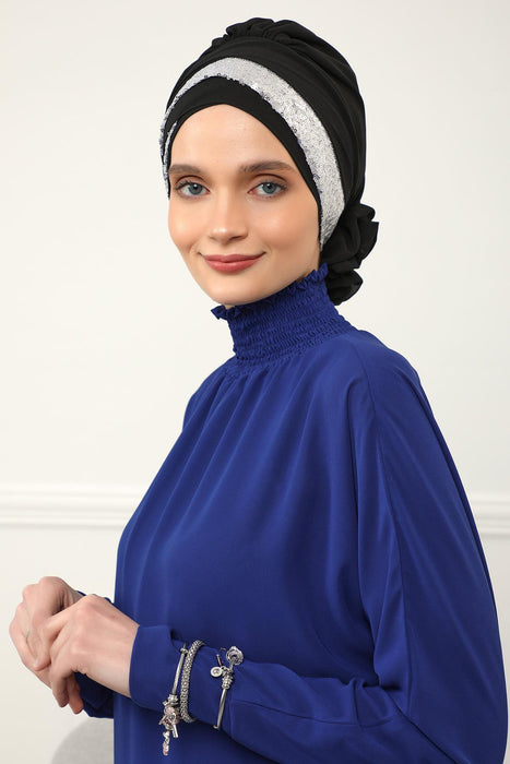 Pailletten Spezielles Design Instant Chiffon Turban Head Wrap Multicolor Pailletten Stilvolles Design Glitter Chiffon Instant Turban,HT-47P,HT-47P