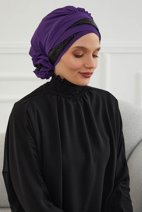 Pailletten Spezielles Design Instant Chiffon Turban Head Wrap Multicolor Pailletten Stilvolles Design Glitter Chiffon Instant Turban,HT-47P,HT-47P