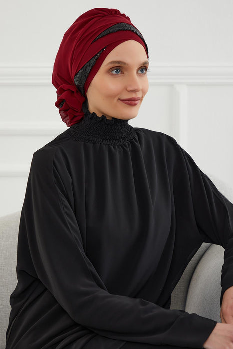 Pailletten Spezielles Design Instant Chiffon Turban Head Wrap Multicolor Pailletten Stilvolles Design Glitter Chiffon Instant Turban,HT-47P,HT-47P