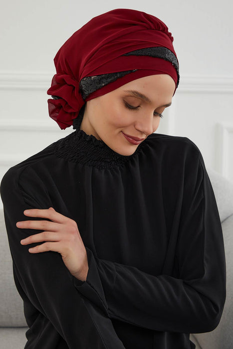 Pailletten Spezielles Design Instant Chiffon Turban Head Wrap Multicolor Pailletten Stilvolles Design Glitter Chiffon Instant Turban,HT-47P,HT-47P