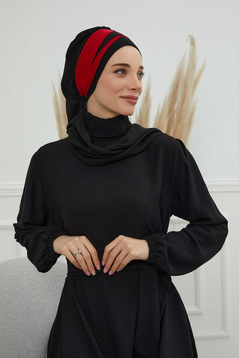 وشاح شيفون خفيف الوزن متعدد الألوان من لونين لأغطية الرأس للنساء بتصميم أنيق وأنيق، HT-52