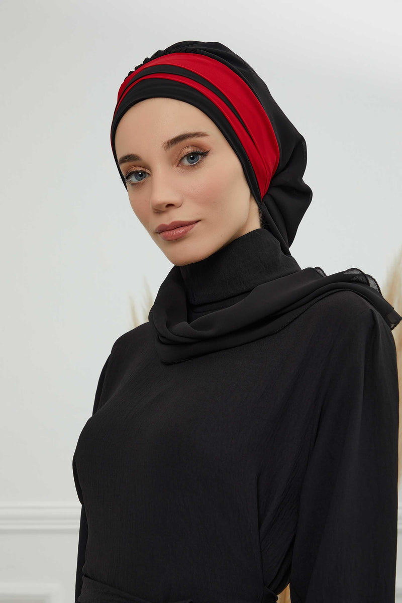 وشاح شيفون خفيف الوزن متعدد الألوان من لونين لأغطية الرأس للنساء بتصميم أنيق وأنيق، HT-52