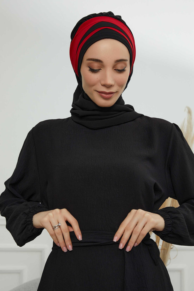 وشاح شيفون خفيف الوزن متعدد الألوان من لونين لأغطية الرأس للنساء بتصميم أنيق وأنيق، HT-52