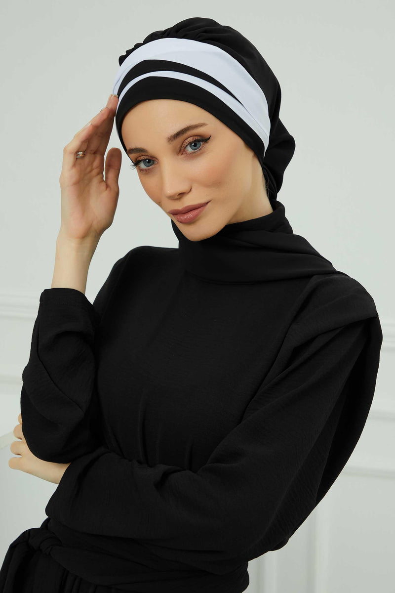 وشاح شيفون خفيف الوزن متعدد الألوان من لونين لأغطية الرأس للنساء بتصميم أنيق وأنيق، HT-52