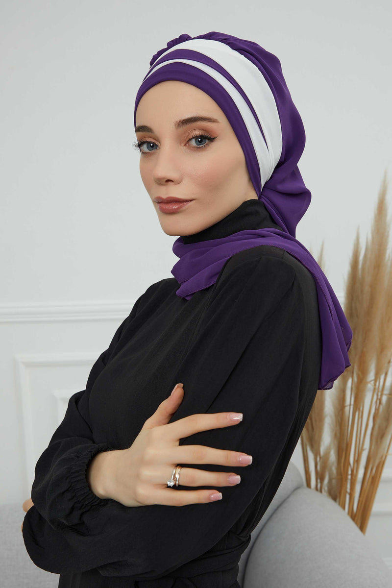 وشاح شيفون خفيف الوزن متعدد الألوان من لونين لأغطية الرأس للنساء بتصميم أنيق وأنيق، HT-52