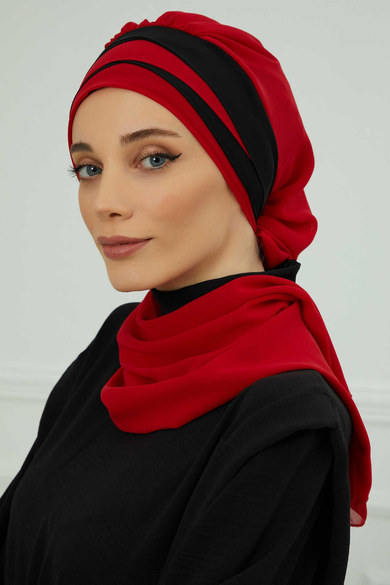 وشاح شيفون خفيف الوزن متعدد الألوان من لونين لأغطية الرأس للنساء بتصميم أنيق وأنيق، HT-52