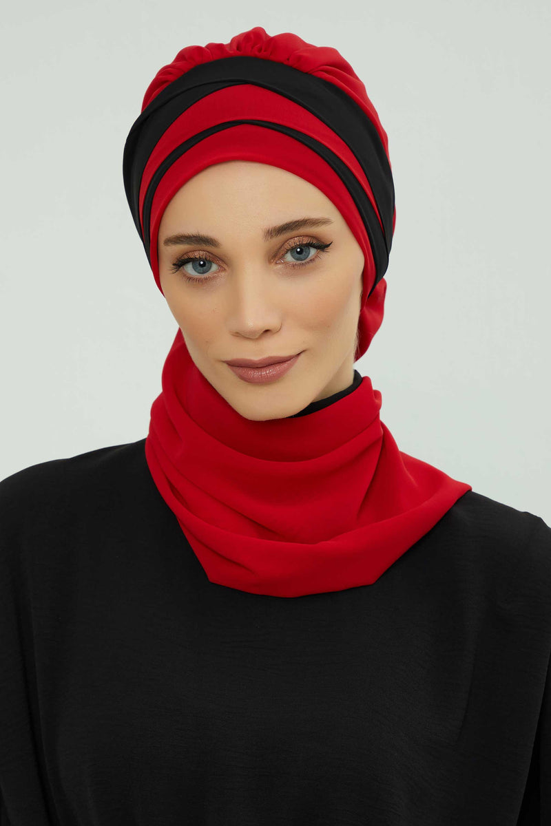 وشاح شيفون خفيف الوزن متعدد الألوان من لونين لأغطية الرأس للنساء بتصميم أنيق وأنيق، HT-52