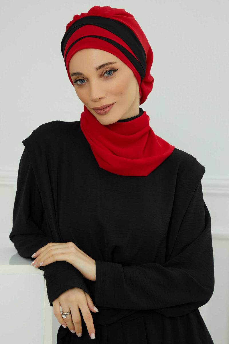 وشاح شيفون خفيف الوزن متعدد الألوان من لونين لأغطية الرأس للنساء بتصميم أنيق وأنيق، HT-52