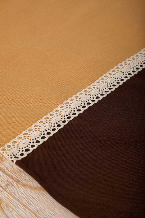 Two Colors Trimmed Linen Textured Fabric Table Runner with Lace Embroidery Table Cloth for Home Kitchen Decorations Parties, BBQs,,R-28K