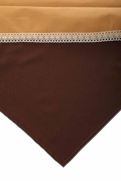 Two Colors Trimmed Linen Textured Fabric Table Runner with Lace Embroidery Table Cloth for Home Kitchen Decorations Parties, BBQs,,R-28K