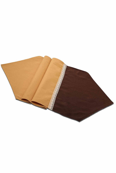 Two Colors Trimmed Linen Textured Fabric Table Runner with Lace Embroidery Table Cloth for Home Kitchen Decorations Parties, BBQs,,R-28K