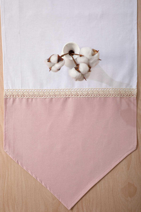 Two Colors Trimmed Linen Textured Fabric Table Runner with Lace Embroidery Table Cloth for Home Kitchen Decorations Parties, BBQs,,R-28K