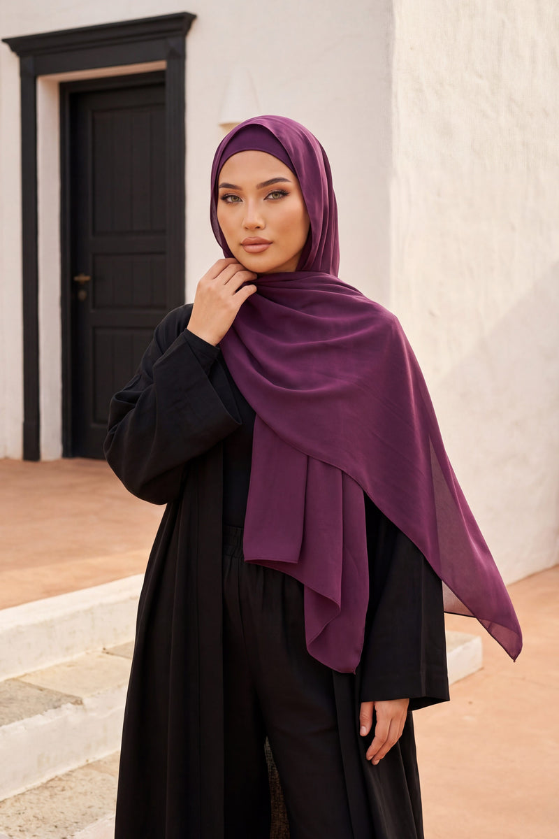 Two Piece Crepe Hijab Set with Cotton Bonnet, Lightweight Modest Scarf and Undercap Combo for Women,PS-50