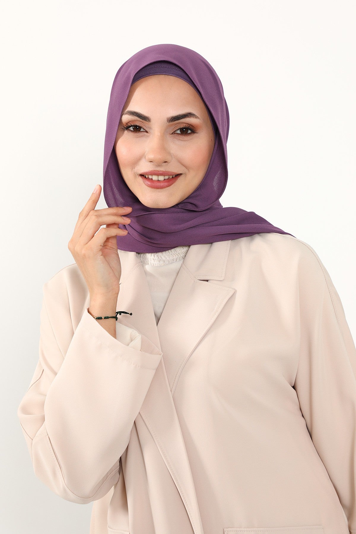 Two Piece Crepe Hijab Set with Cotton Bonnet, Lightweight Modest Scarf and Undercap Combo for Women,PS-50 Purple