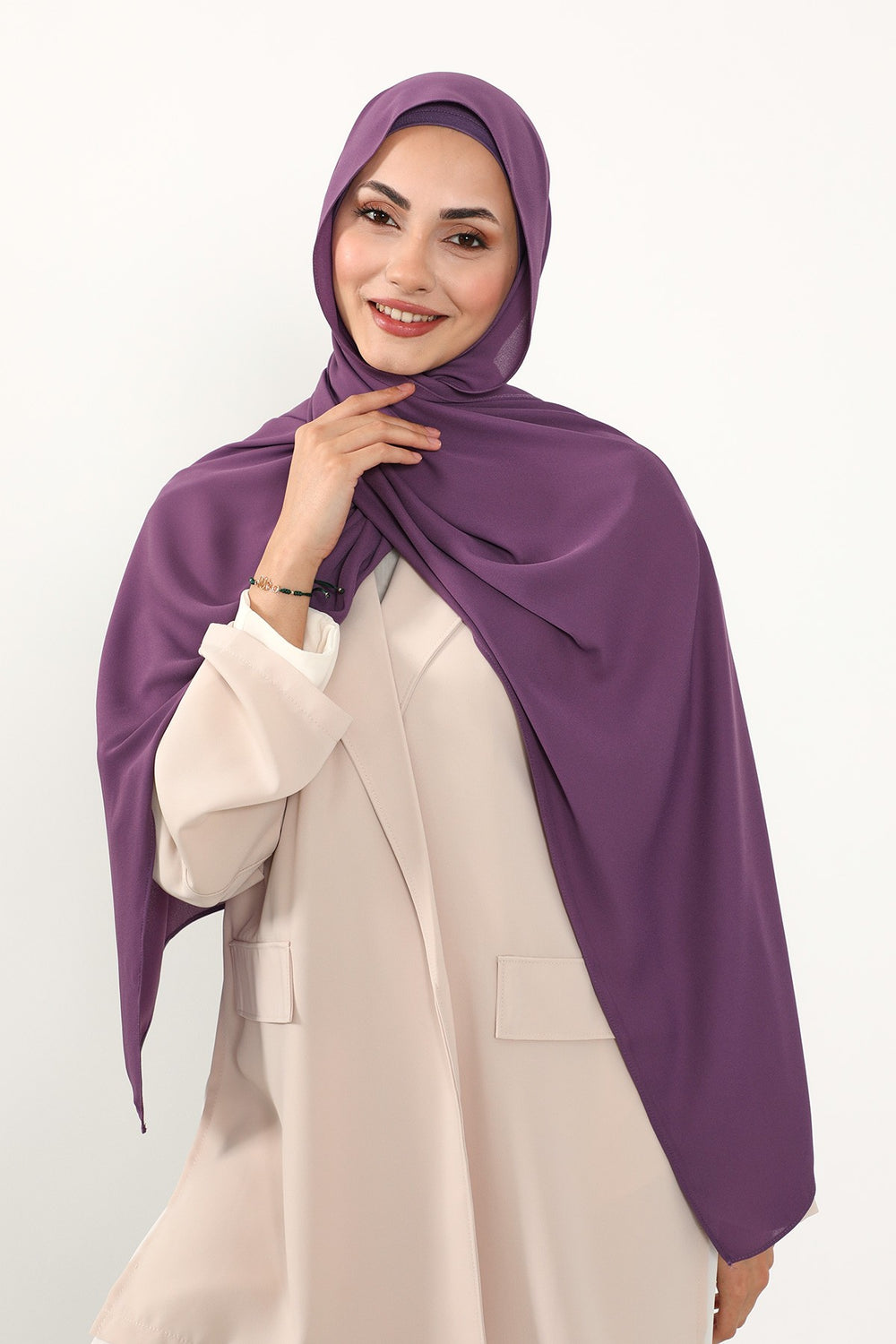 Two Piece Crepe Hijab Set with Cotton Bonnet, Lightweight Modest Scarf and Undercap Combo for Women,PS-50 Purple