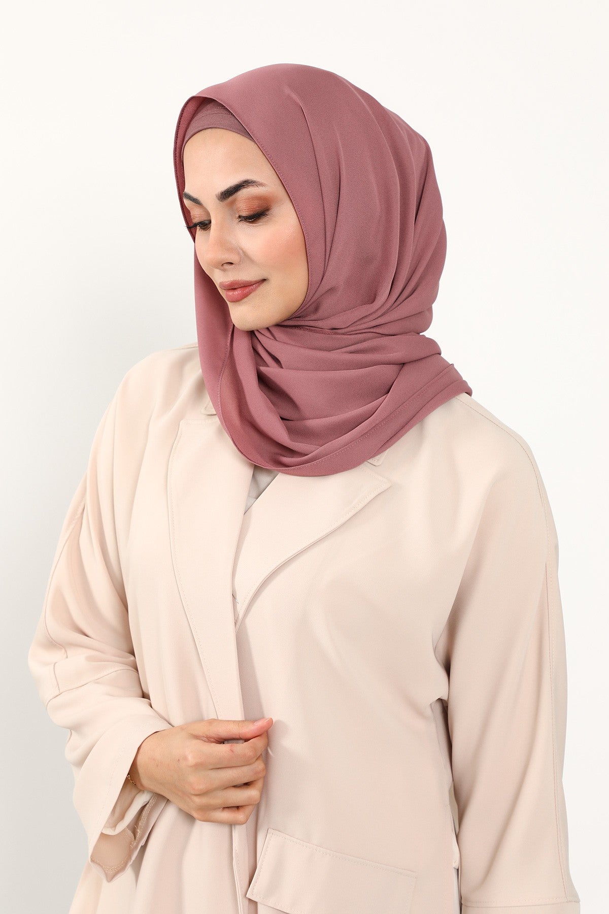 Two Piece Crepe Hijab Set with Cotton Bonnet, Lightweight Modest Scarf and Undercap Combo for Women,PS-50 Dusty Rose