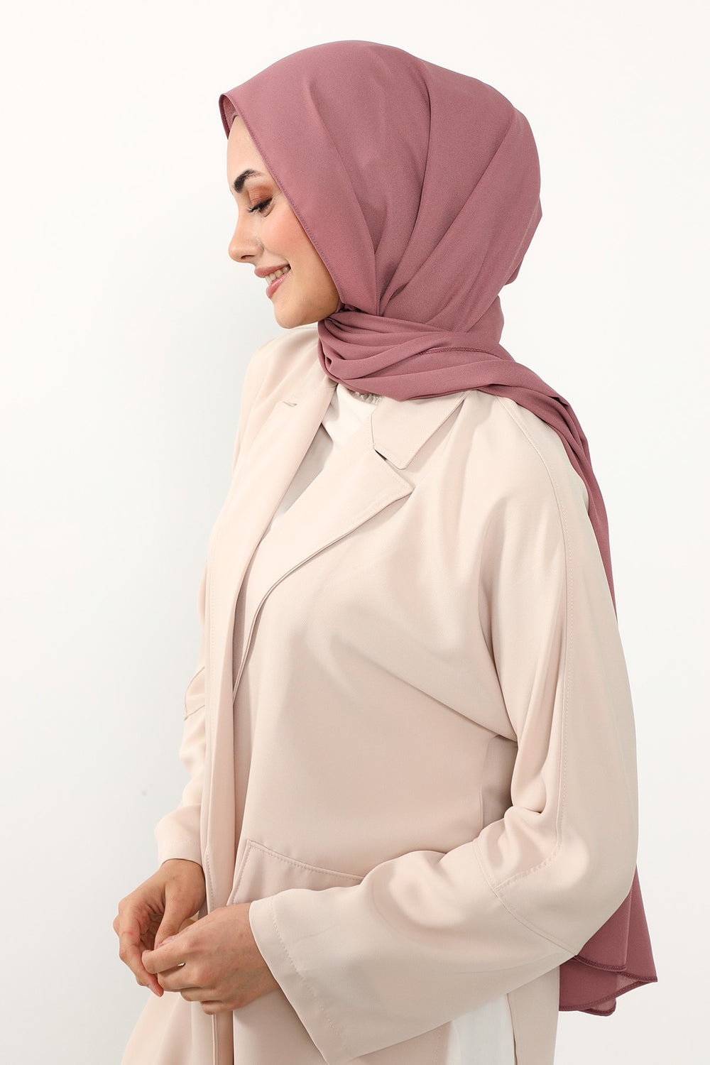 Two Piece Crepe Hijab Set with Cotton Bonnet, Lightweight Modest Scarf and Undercap Combo for Women,PS-50 Dusty Rose