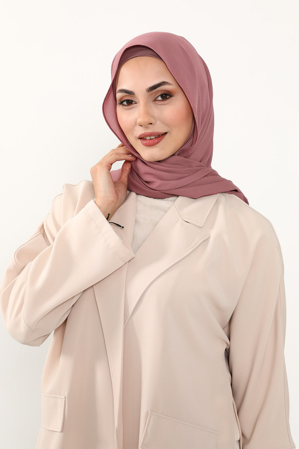 Two Piece Crepe Hijab Set with Cotton Bonnet, Lightweight Modest Scarf and Undercap Combo for Women,PS-50 Dusty Rose